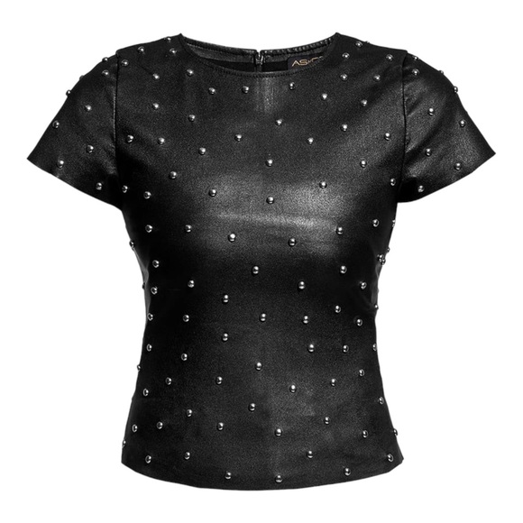 MARGOT STRETCH LEATHER TEE - Picture 2 of 4